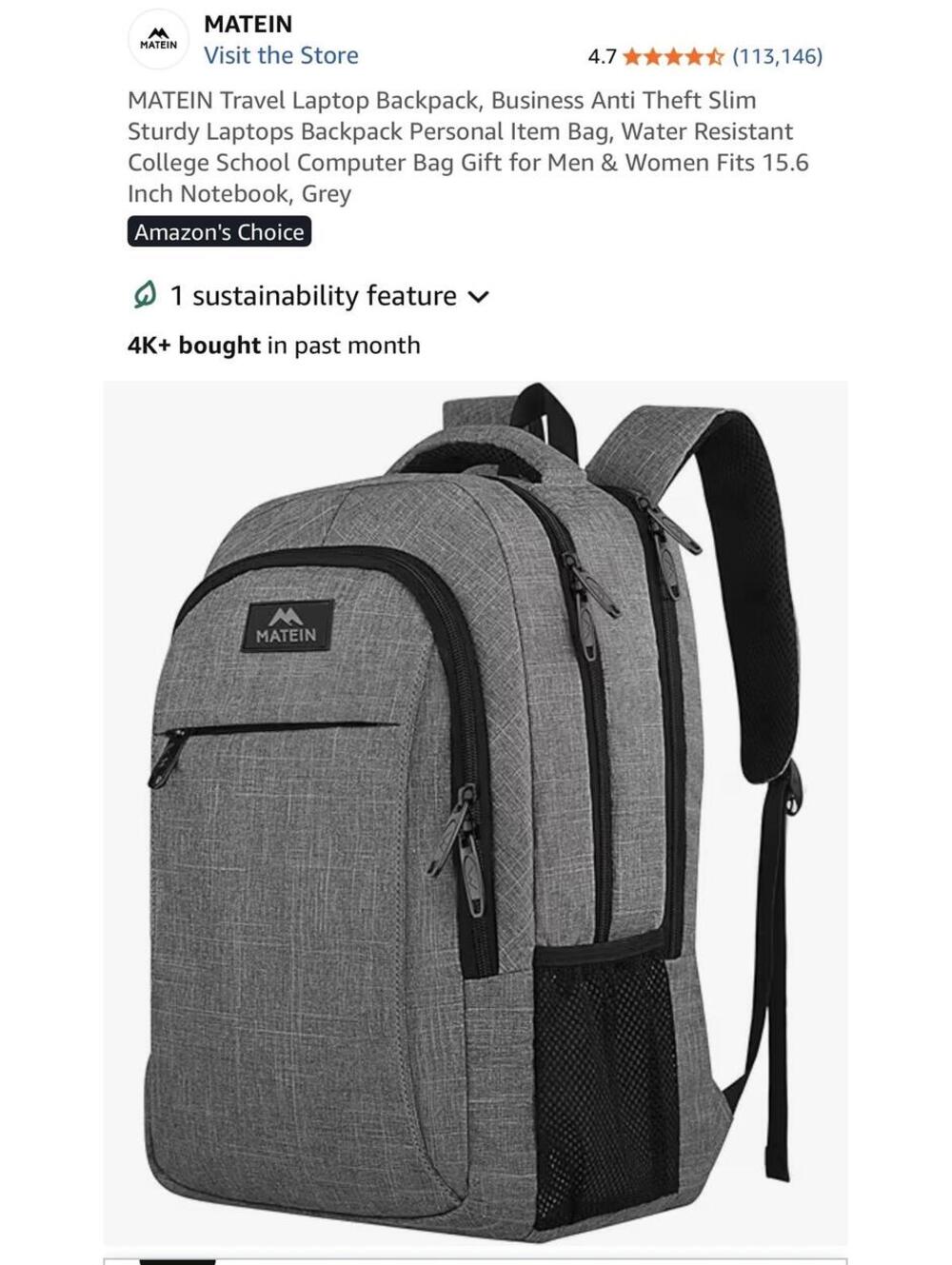 MATEIN Travel Laptop Backpack Anti Theft Slim Sturdy Water Resistant